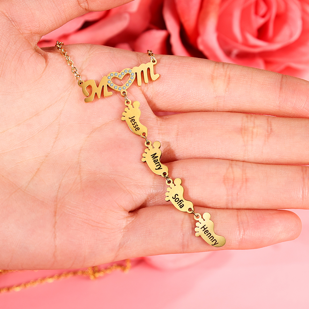 Mother's Day Personalised Baby Feet Necklace Engraved 3 Names Necklace Gifts For Mum-Jessemade AU