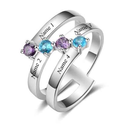S925 Silver Ring Personalised 4 Birthstones Mothers Ring With Names Gifts For Her-Jessemade AU