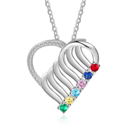Personalised Heart Necklace With 6 Birthstones Engraved Names Gift For Her-Jessemade AU