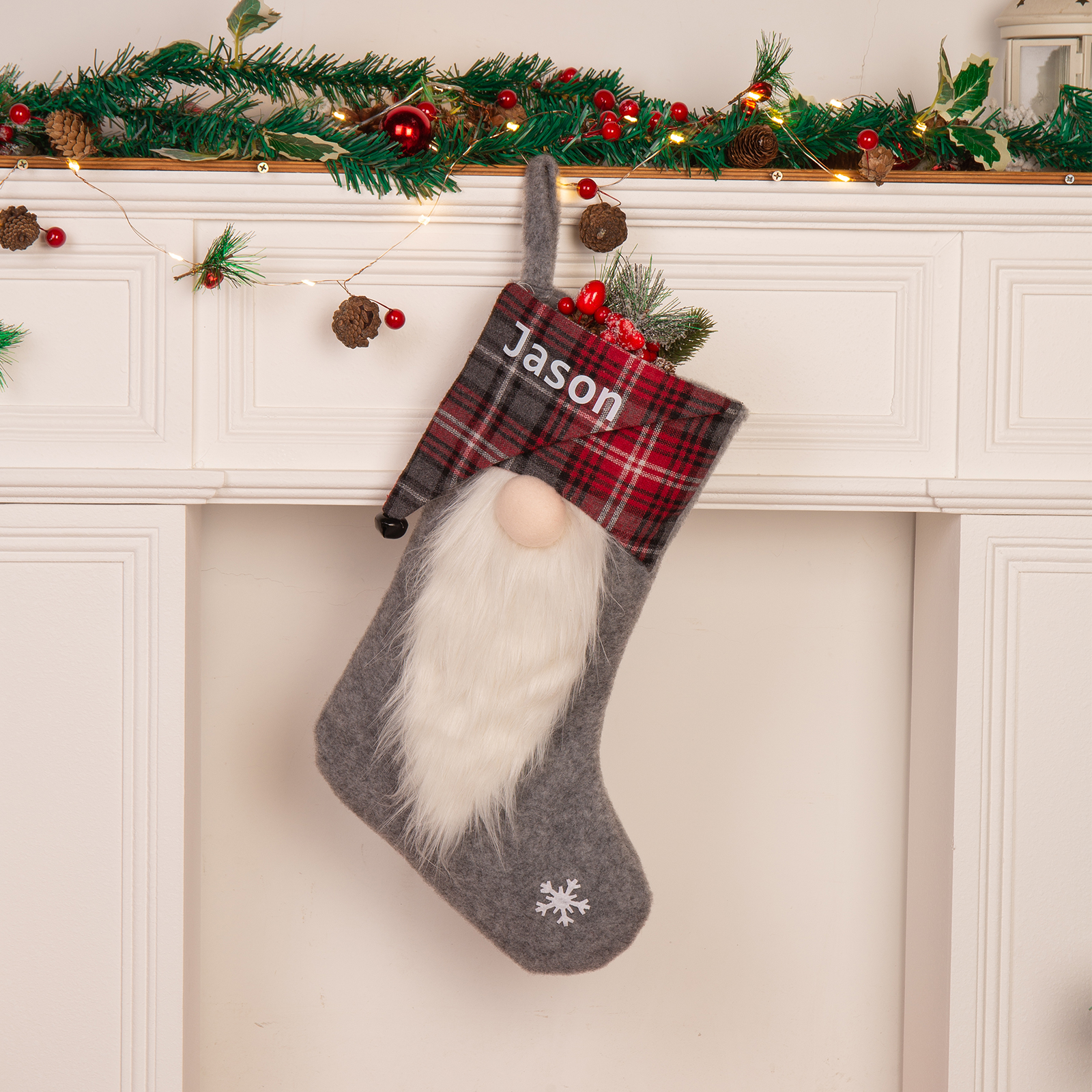 Custom 1 Name Christmas Stocking Ornaments Gray Christmas socks Personalised Christmas Gifts for Family Friends-Jessemade AU