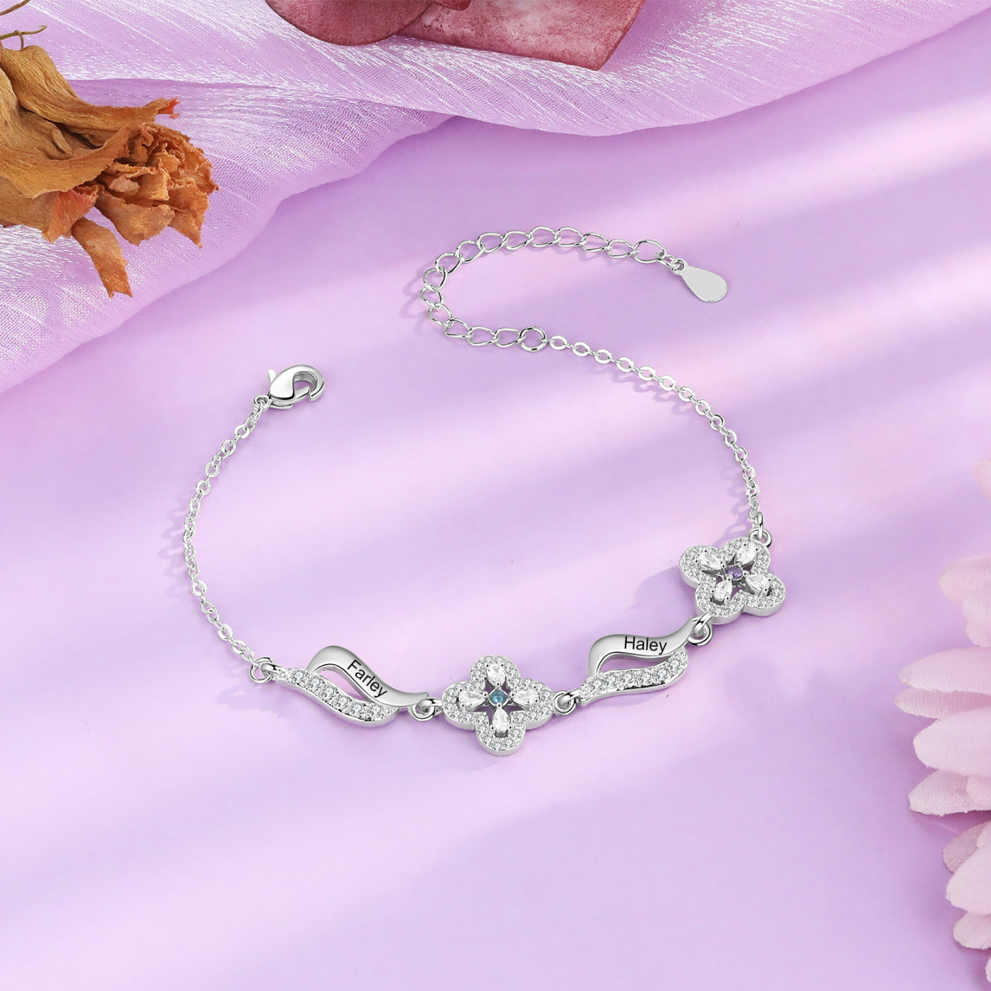 Personalised 2 Birthstones Engraved 2 Names Bracelet Women's Bracelets Birthday Gift for Her-Jessemade AU