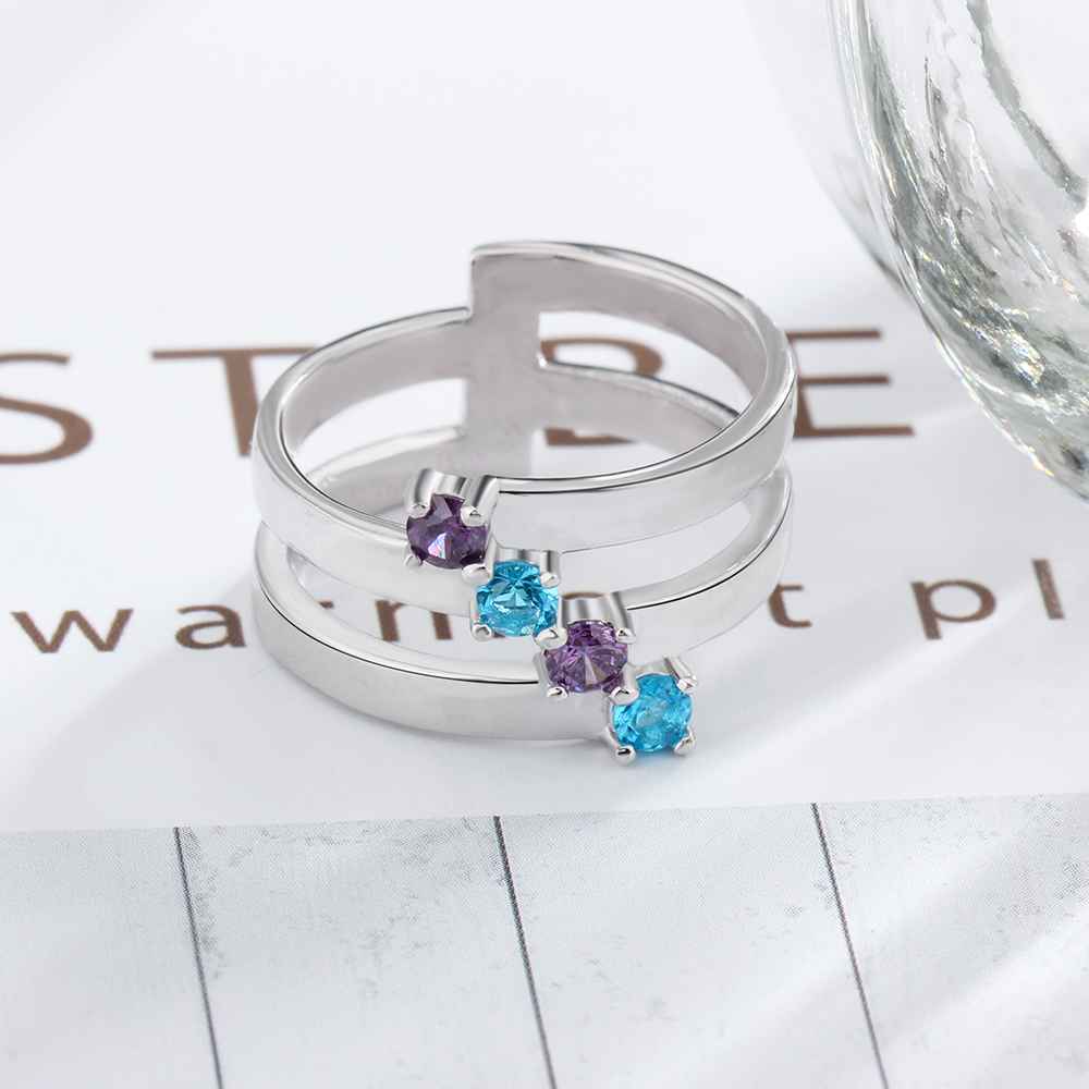 S925 Silver Ring Personalised 4 Birthstones Mothers Ring With Names Gifts For Her-Jessemade AU