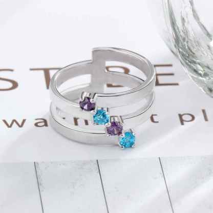 S925 Silver Ring Personalised 4 Birthstones Mothers Ring With Names Gifts For Her-Jessemade AU