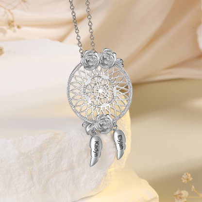 Personalised Dream Catcher Necklace Custom 2 Names 3D Flowers Necklace Gifts For Her-Jessemade AU