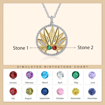 Personalised Sunflower Necklace With 2 Birthstones Engraved Names Necklace Gift For Women-Jessemade AU