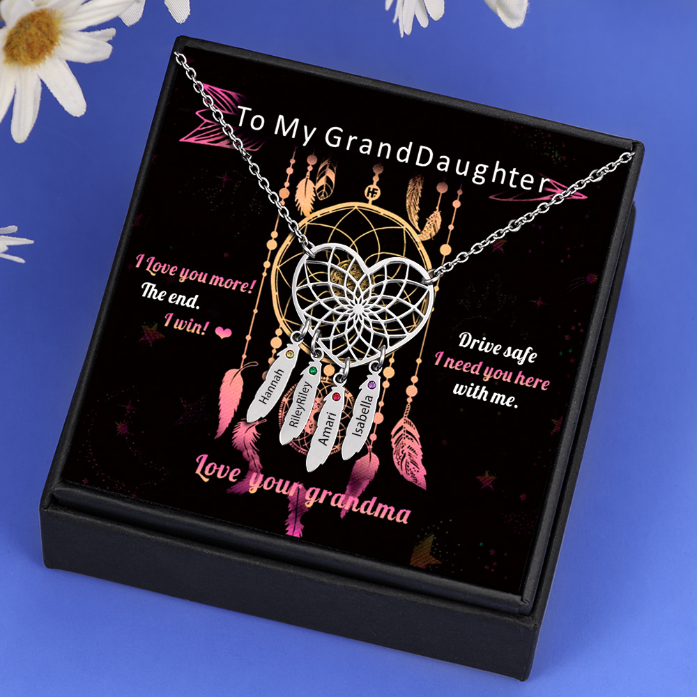 Personalised Dream Catcher Necklace With Birthstones Custom 4 Names Necklace Gifts For Her-Jessemade AU