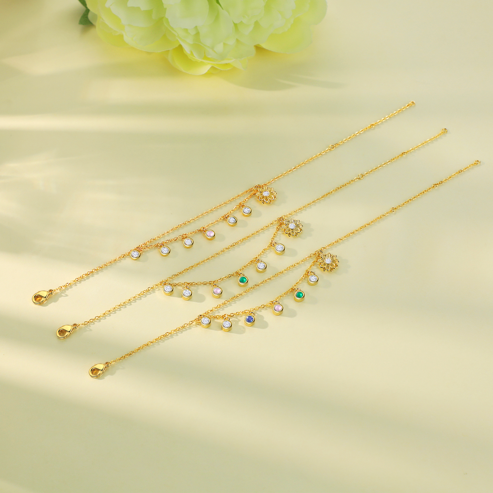 Personalised Women's Anklet Custom 1 Birthstone Anklet Gold Adjustable Anklet Birthday Gift for Her-Jessemade AU