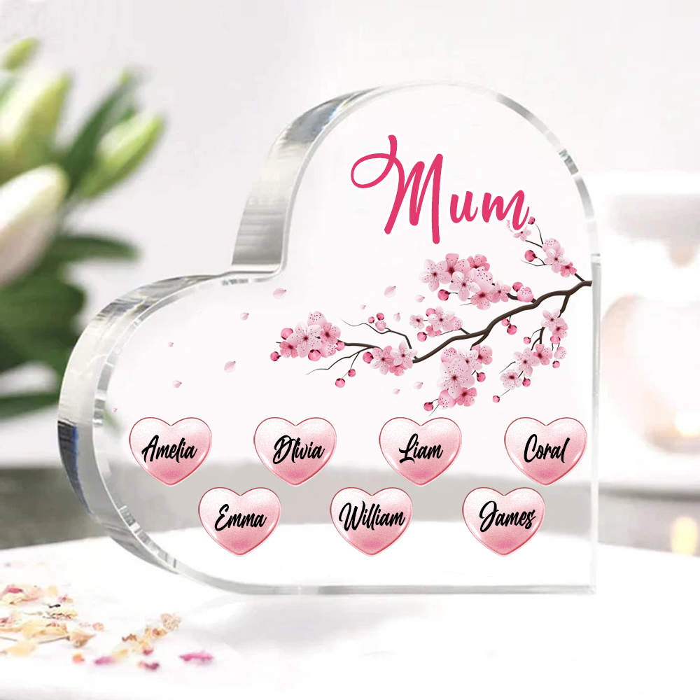 7 Names - Personalised Acrylic Heart Keepsake Custom Text Peach Blossom Ornaments Gifts for Grandma/Mother-Jessemade AU