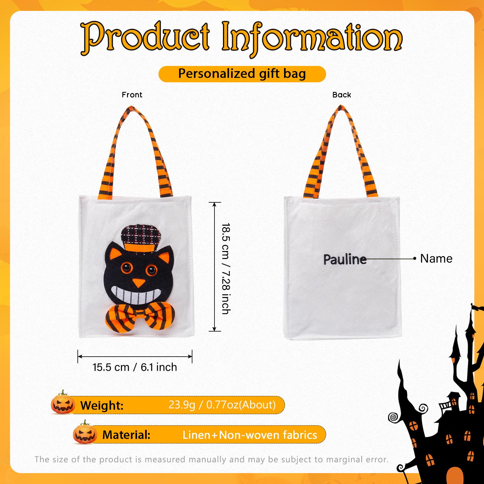 Personalised Halloween Tote Bags Custom 1 Name Halloween Trick or Treat Candy Bags-Jessemade AU