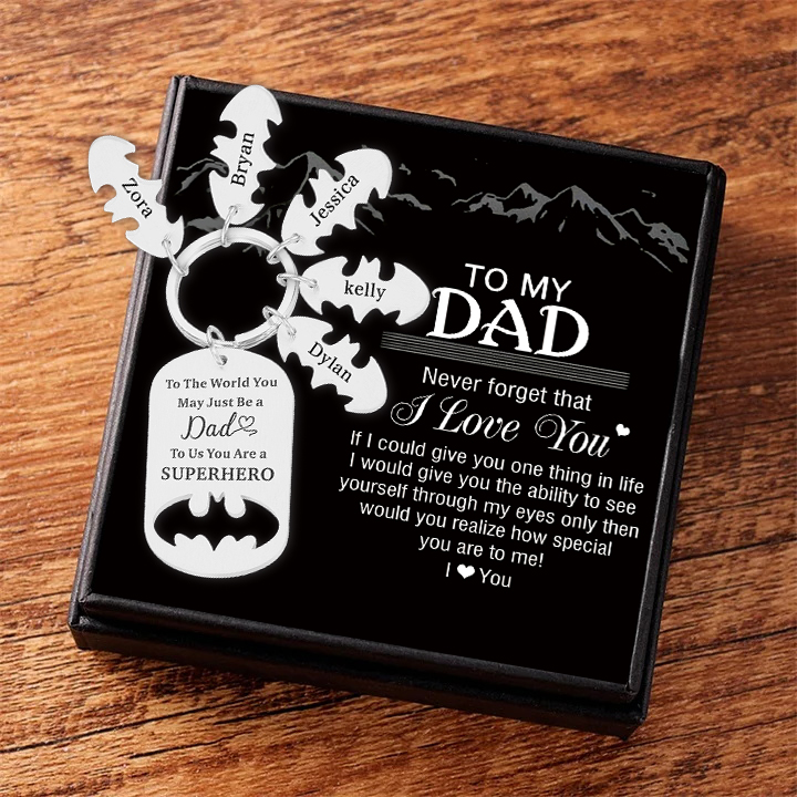 Father Keychain You Are A Superhero Personalised 5 Names Bat Keychain Gifts for Batman Dad-Jessemade AU