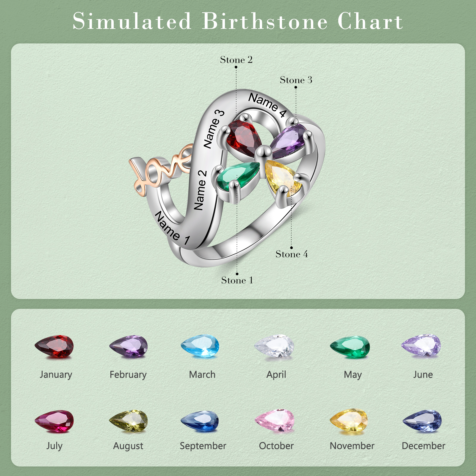 Personalised Butterfly Ring Custom 4 Birthstones Love Ring Gifts For Her-Jessemade AU