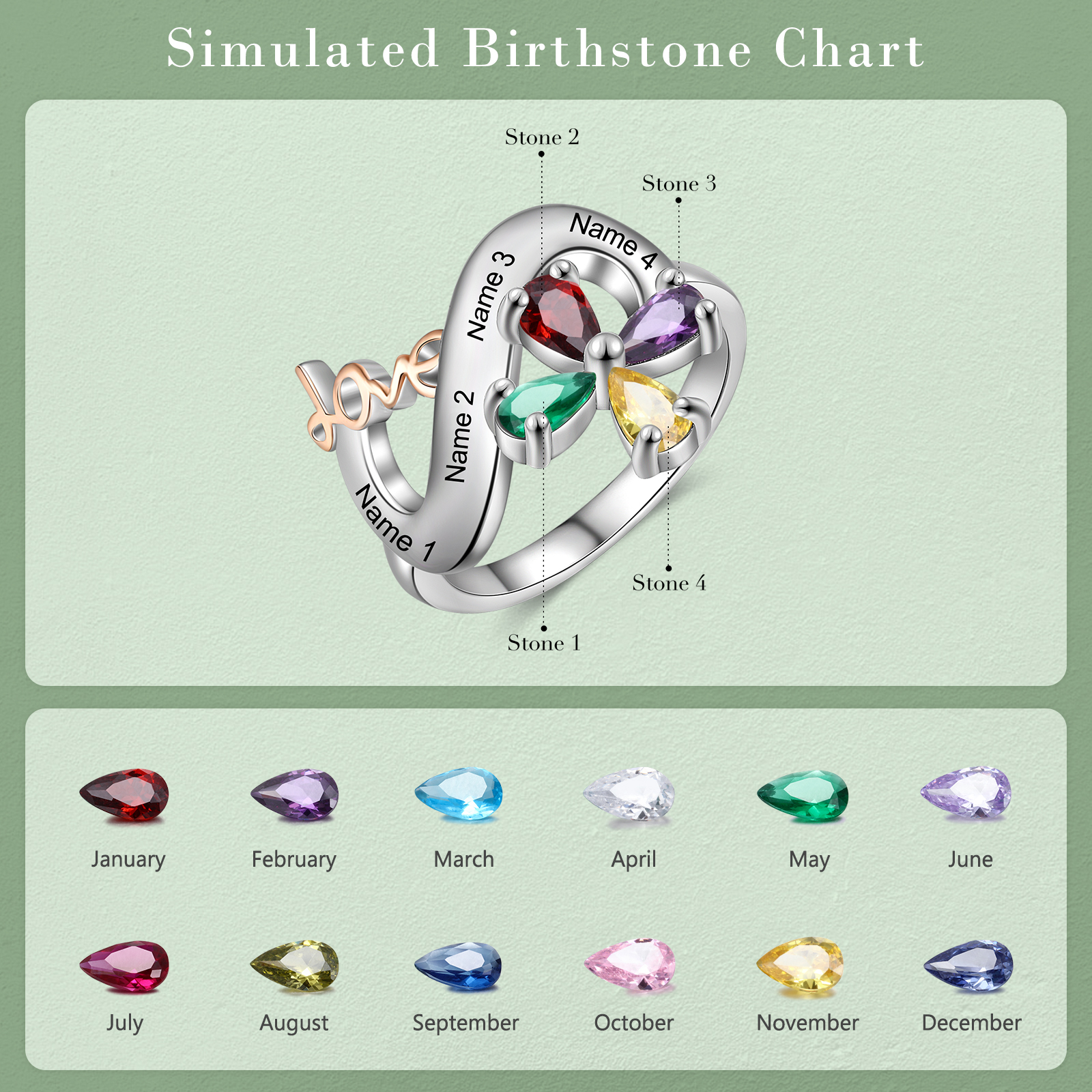 Personalised Butterfly Ring Custom 4 Birthstones Love Ring Gifts For Her-Jessemade AU