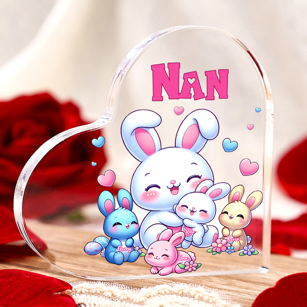 Personalised Text Acrylic Heart Keepsake Custom 4 Names Ornament Bunny Family Gifts For Mother/Grandma-Jessemade AU