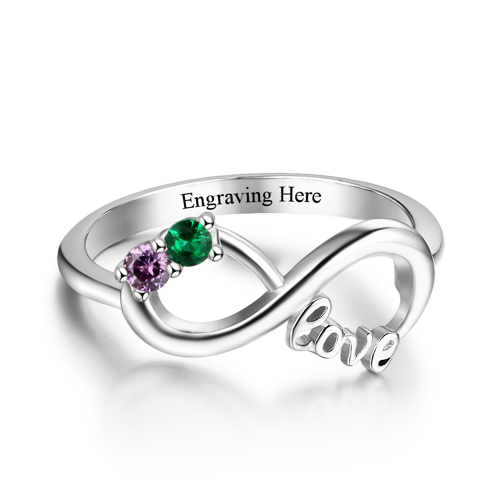 Personalised Infinity Sterling Silver 2 Birthstone Ring Engraved Names Ring Gifts for Her-Jessemade AU