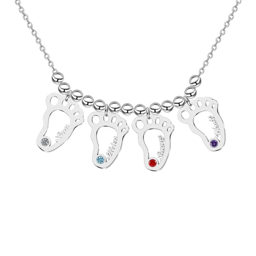 Personalised Baby Foot With 4 Birthstones Engraved Names Gift For Mother-Jessemade AU