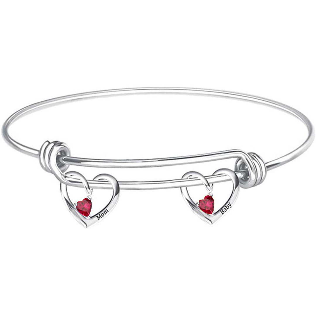 Personalised Heart Bracelet With 2 Birthstones Engraved Names Bracelet Gift For Women-Jessemade AU