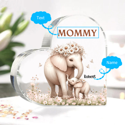 1 Name - Personalised Acrylic Heart Keepsake Custom Text Elephant Family Ornament Gifts for Mother/Grandma-Jessemade AU