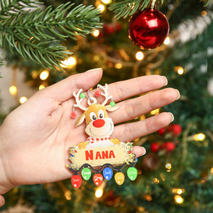 6 Names - Personalised Acrylic Christmas Reindeer Ornaments Customised Text & Name Xmas Pendant Gifts for Family-Jessemade AU