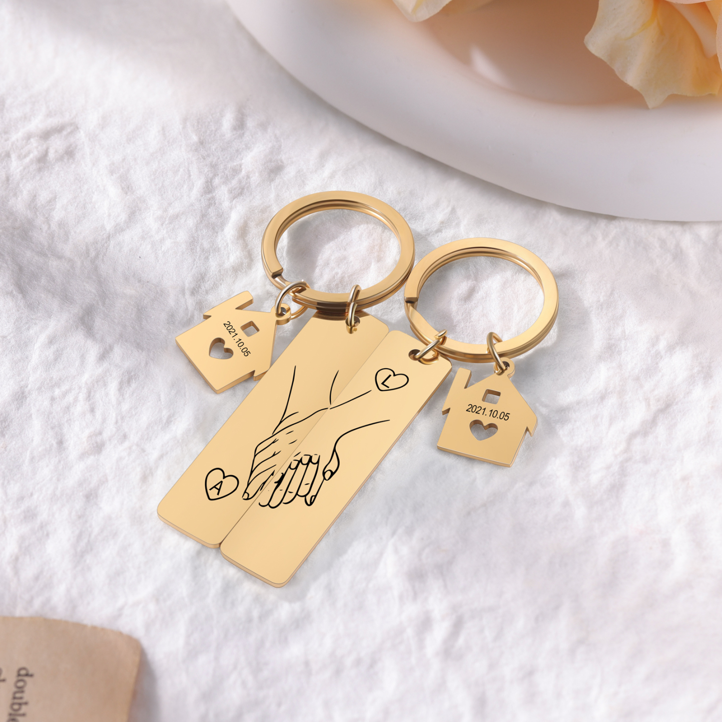 Holding Hands Couple Keychain Set Personalised Date Initial Matching Couple Gifts-Jessemade AU