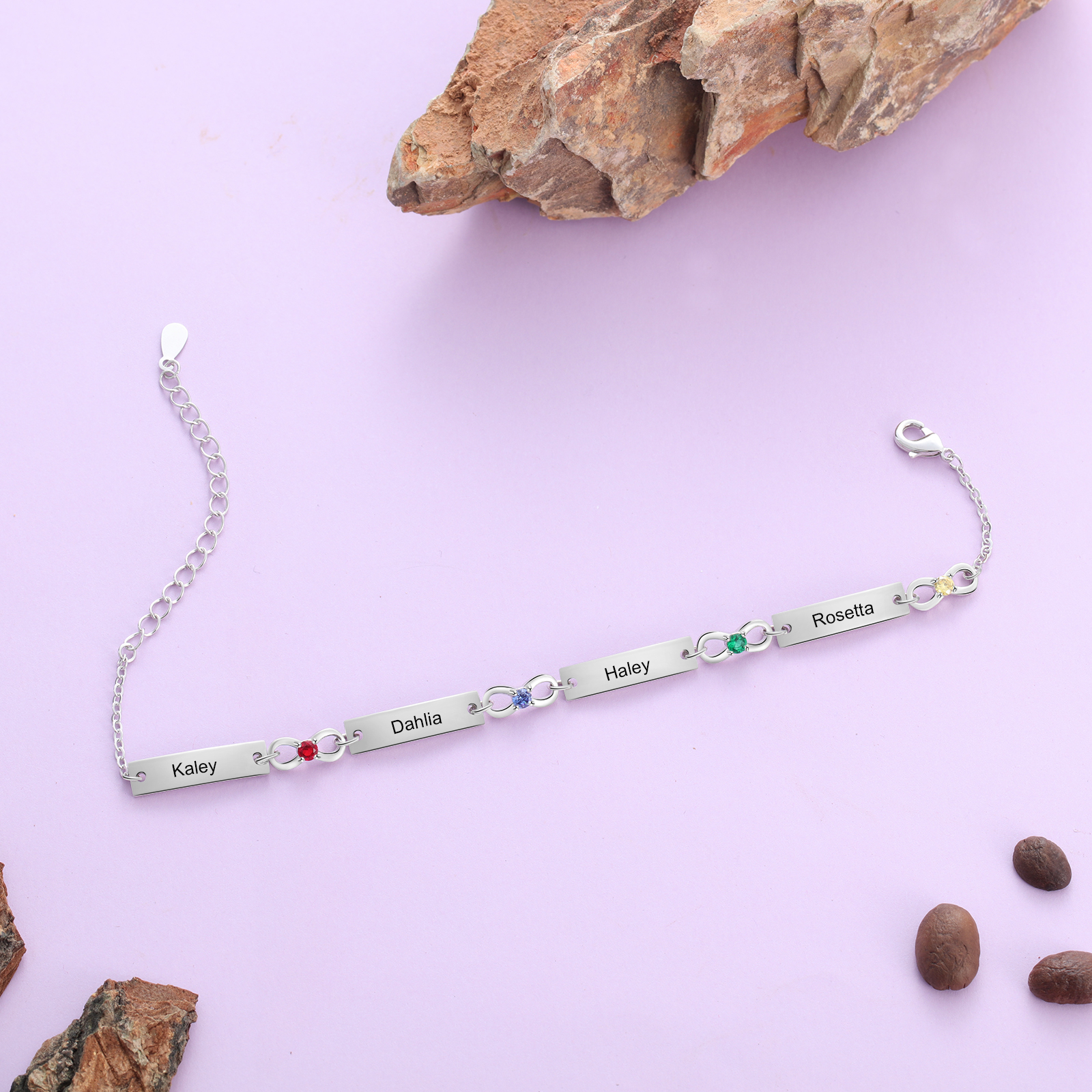 Custom Infinity Bracelet with Birthstones Engraved 4 Names Gifts for Mom-Jessemade AU