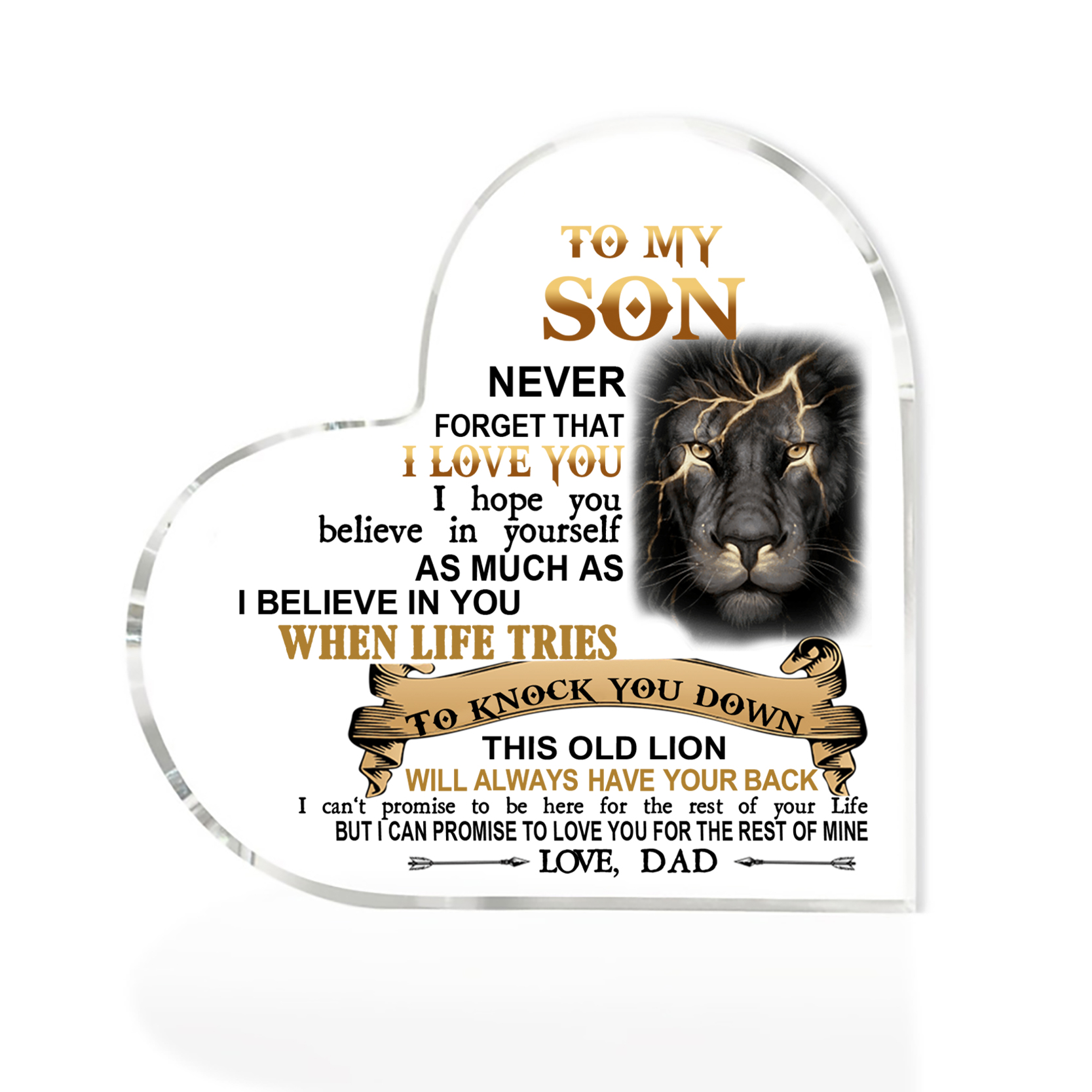 To My Son Acrylic Heart Keepsake Dad to Son Heart Ornament - This Old Lion Will Always Have Your Back-Jessemade AU