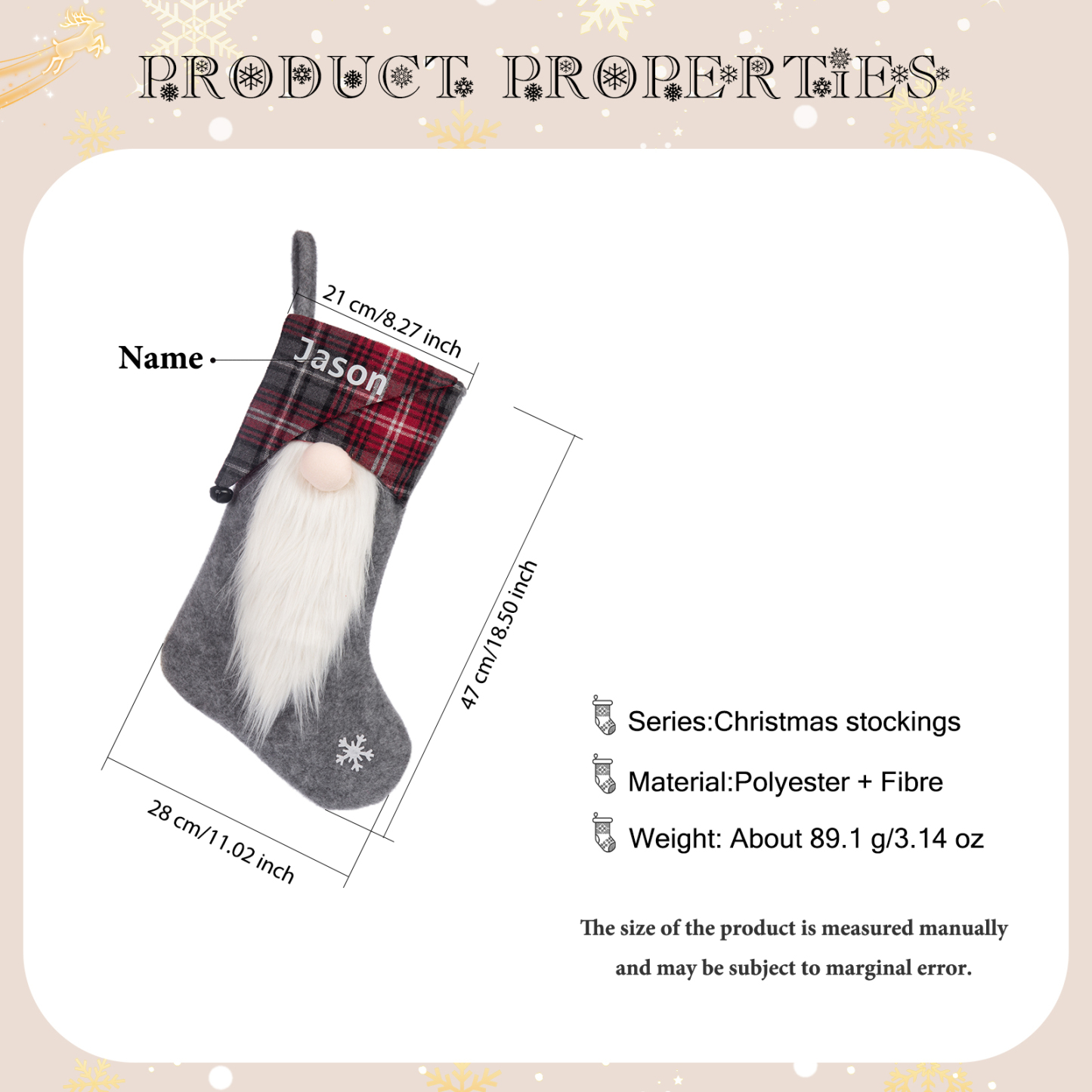 Custom 1 Name Christmas Stocking Ornaments Gray Christmas socks Personalised Christmas Gifts for Family Friends-Jessemade AU