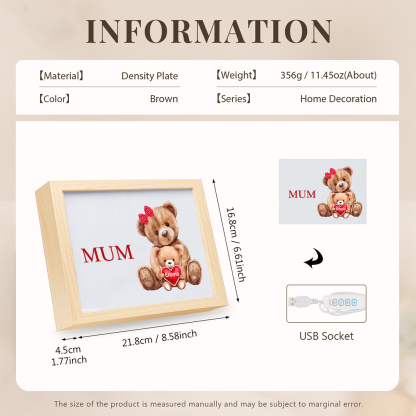 Personalised Frame Night Light Custom 1 Text  & 1 Name Teddy Bears Family Ornament Gifts for Mother/Grandma-Jessemade AU