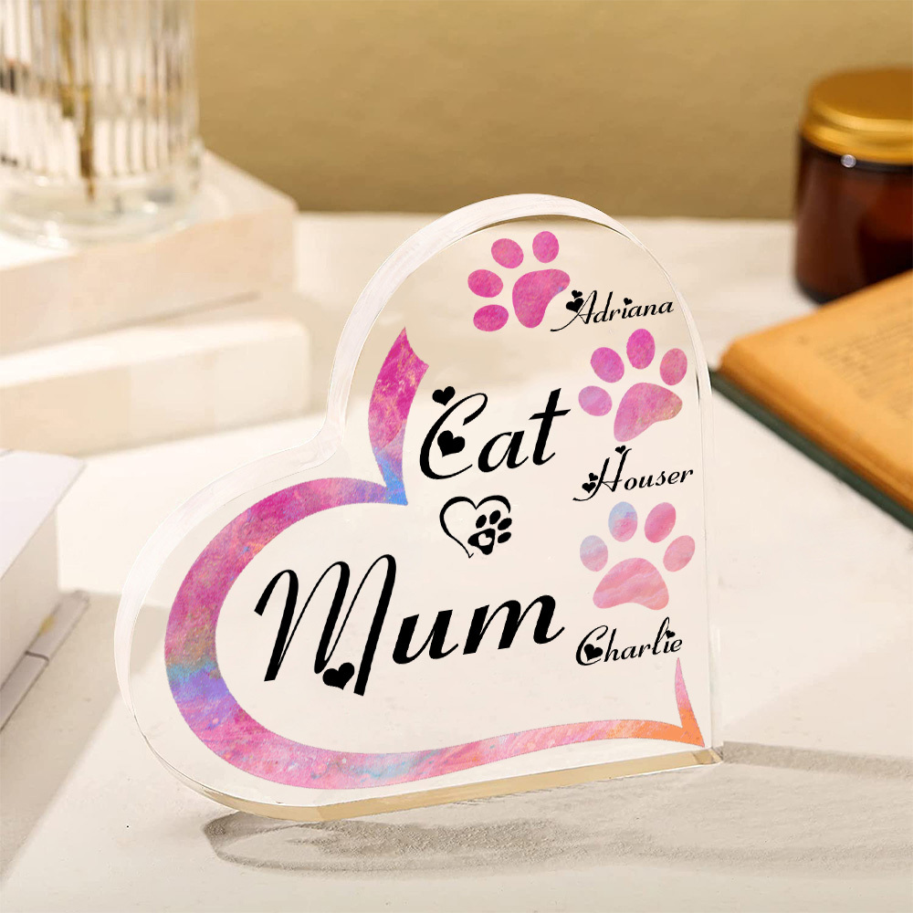 Personalised Acrylic Heart Keepsake Custom 3 Names Cat Footprints Ornaments Gifts for Mum-Jessemade AU