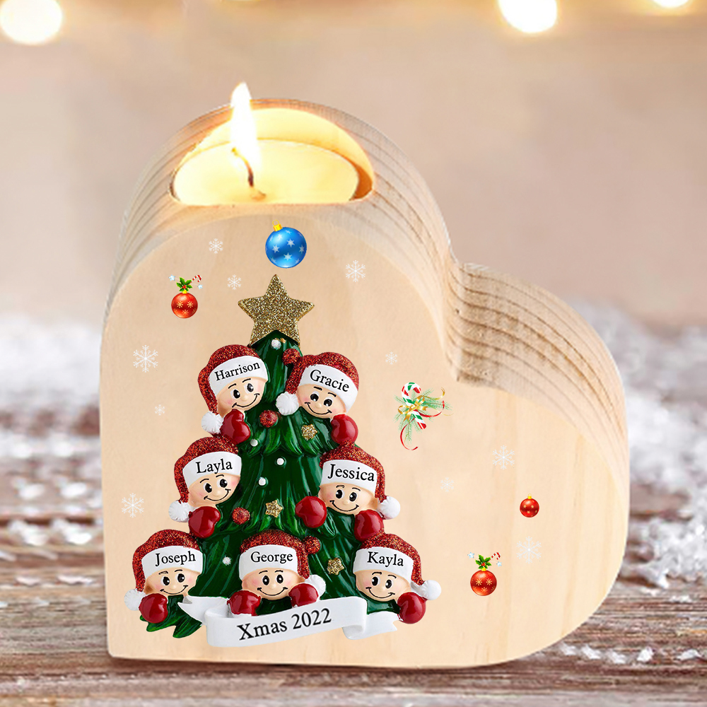 Heart-Shaped Christmas Candle Holder Engraved 7 Names Christmas Tree Candlesticks Personalised Gift for Family-Jessemade AU