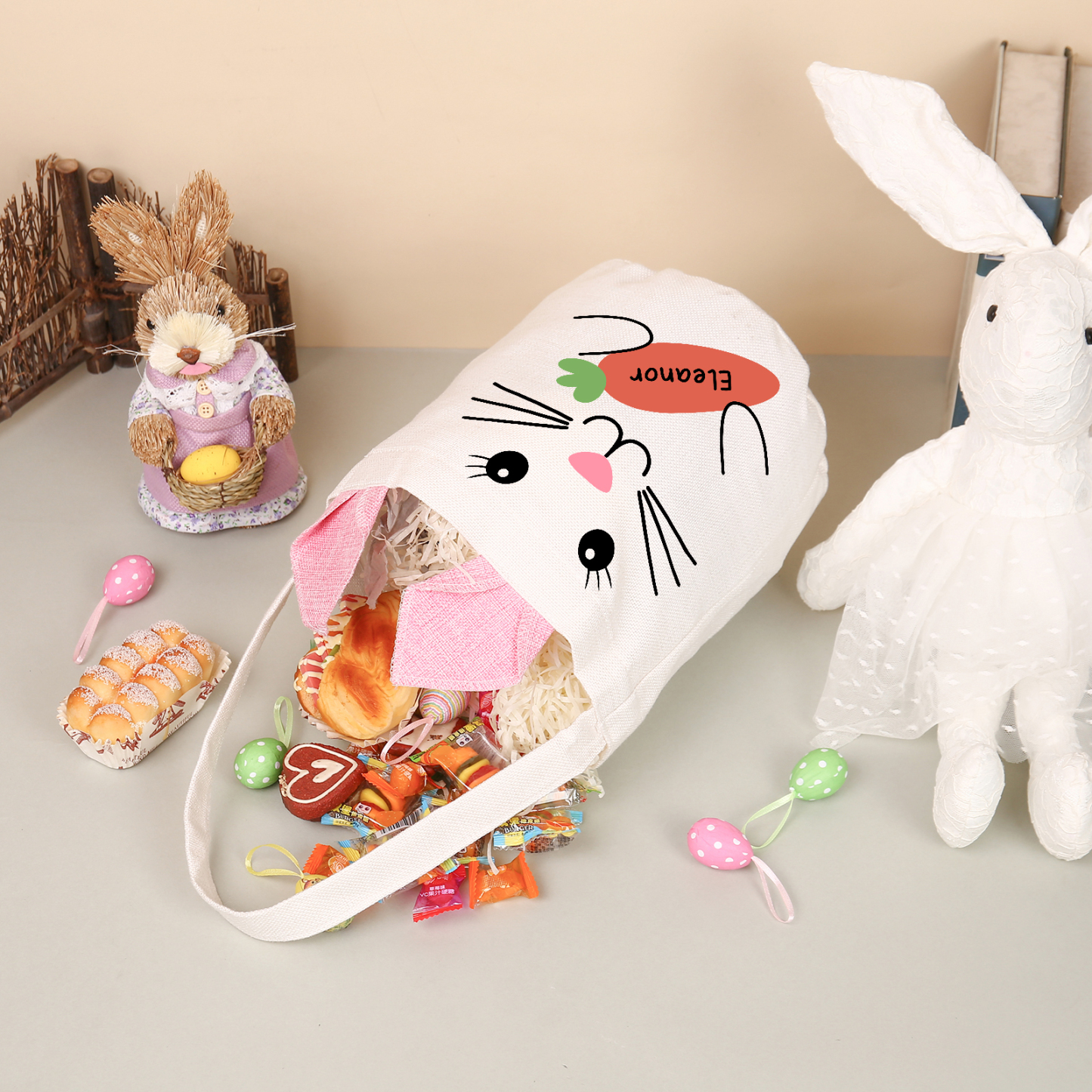 Personalised Bunny Tote Bag Custom Name Bunny Bucket Bag Easter Gifts for Kids-Jessemade AU