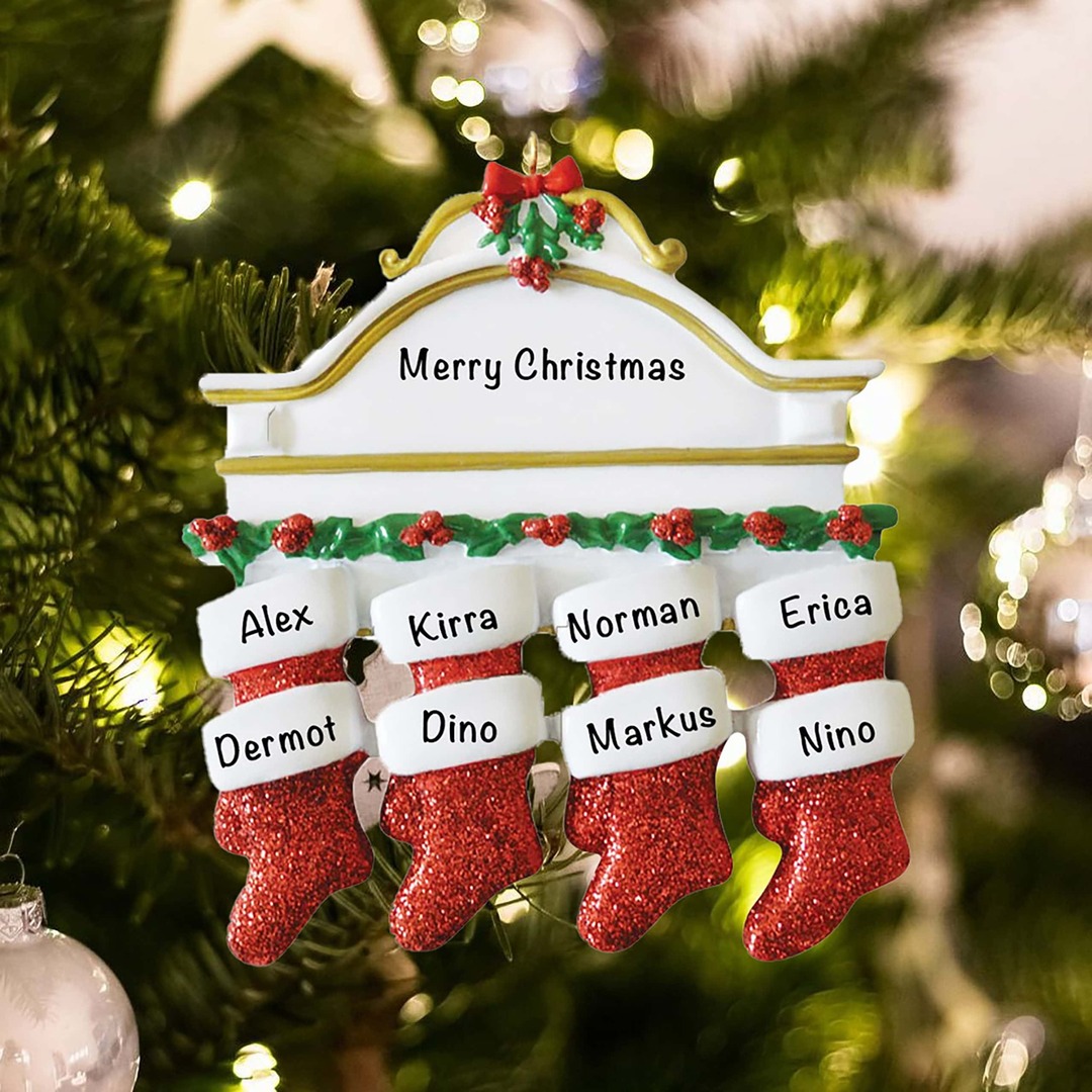 Personalised Red Stockings Ornament Custom 8 Names Gifts for Family-Jessemade AU