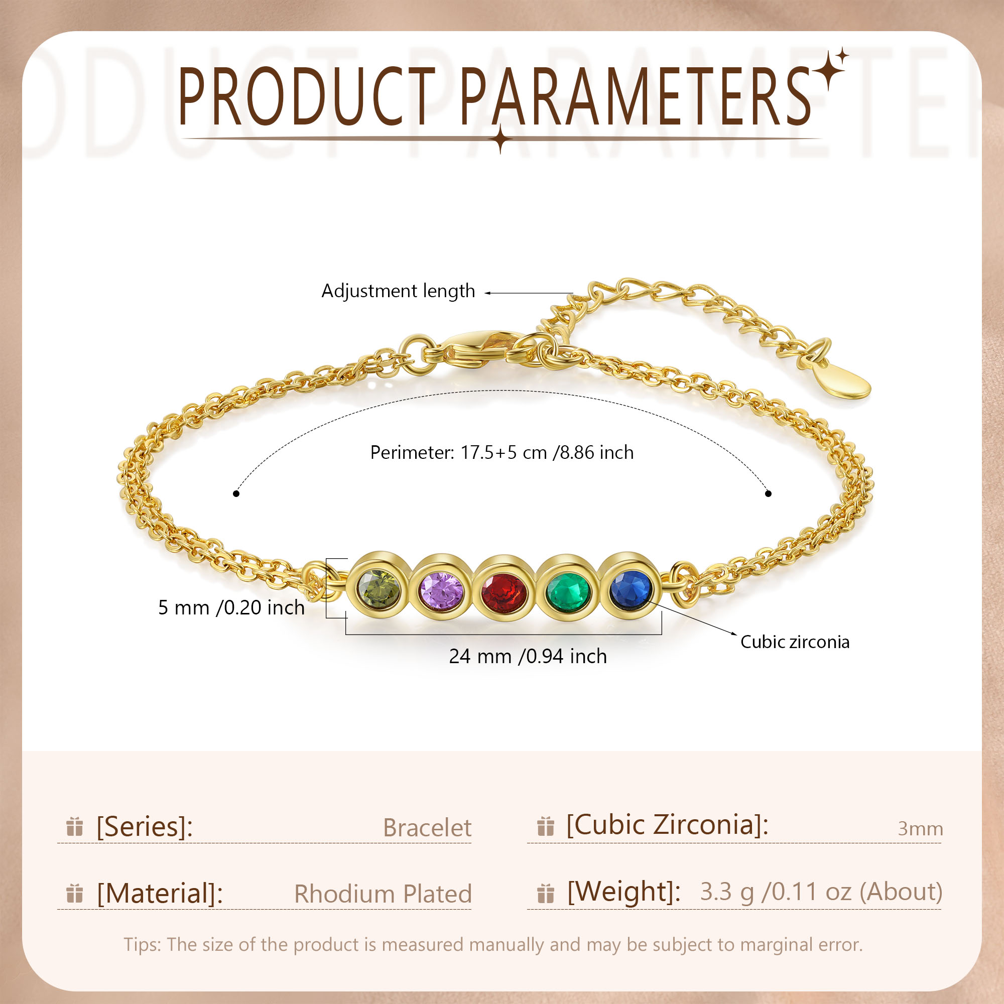 Personalised Bracelet Custom 5 Birthstones Adjustable Bracelet Gifts for Ladies Girls-Jessemade AU
