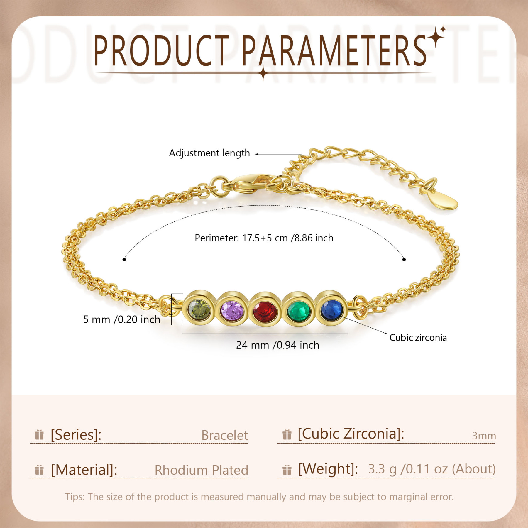 Personalised Bracelet Custom 5 Birthstones Adjustable Bracelet Gifts for Ladies Girls-Jessemade AU