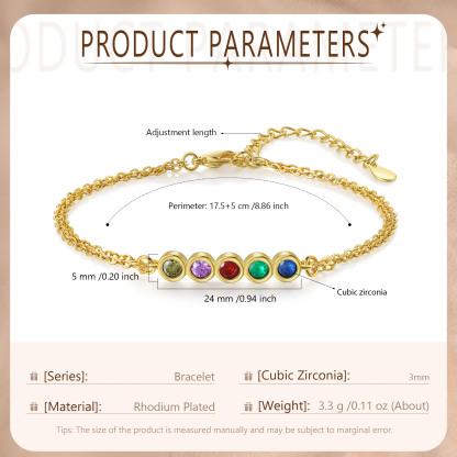 Personalised Bracelet Custom 5 Birthstones Adjustable Bracelet Gifts for Ladies Girls-Jessemade AU