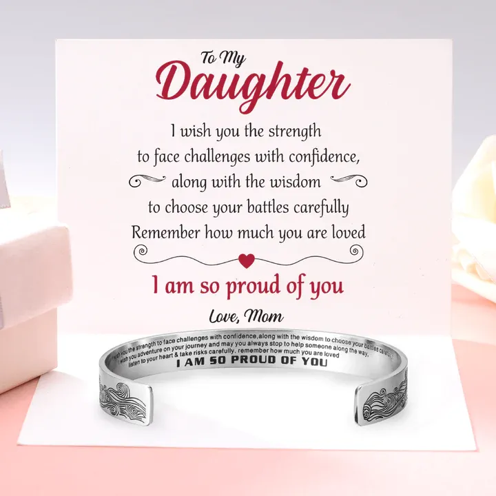 For Daughter- Wave Cuff Bangle Bracelet "I Am So Proud Of You"-Jessemade AU