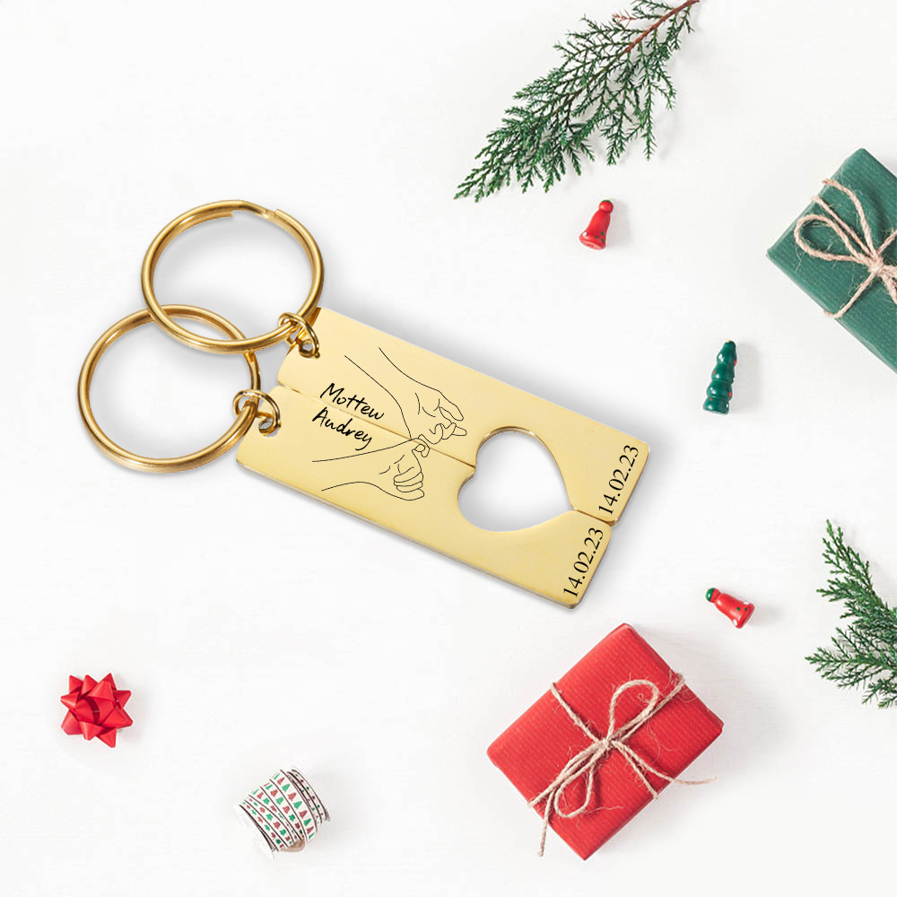 Personalised Couple Pinky Promise Keychain Set Customised Names & Date Matching Couple Keyring Valentine's Day Gifts For Couples-Jessemade AU