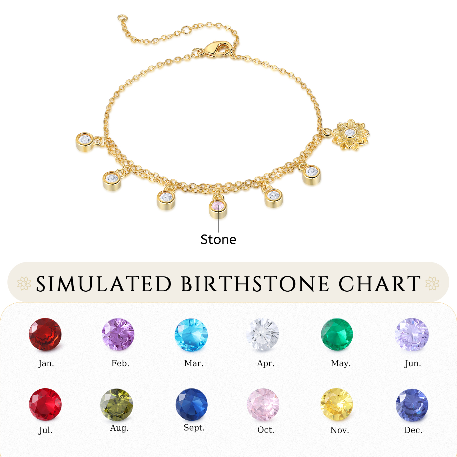 Personalised Women's Anklet Custom 1 Birthstone Anklet Gold Adjustable Anklet Birthday Gift for Her-Jessemade AU