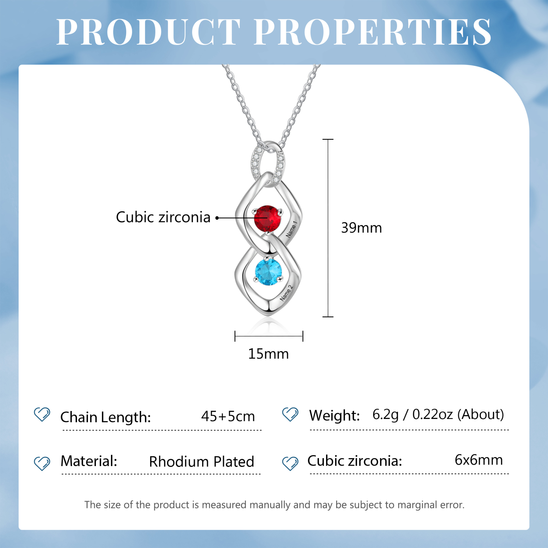 Personalised Pendant Necklace Custom 2 Birthstones Engraved 2 Names Necklace Gift for Women-Jessemade AU