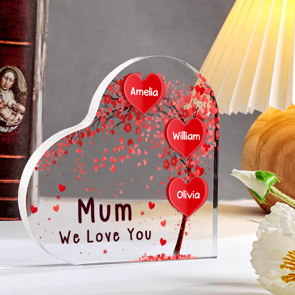 3 Names - Personalised Acrylic Heart Keepsake Custom Text Red Tree Ornaments Gifts for Grandma/Mother-Jessemade AU