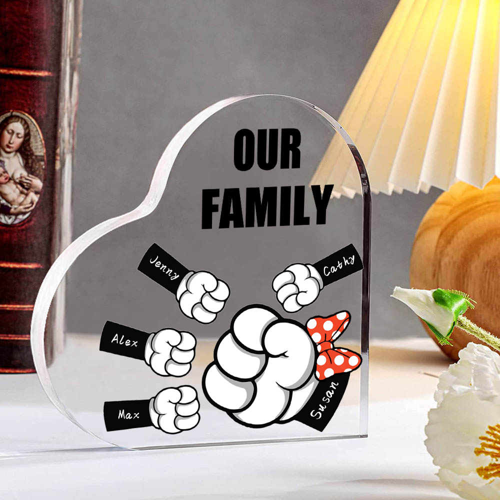 5 Names - Personalised Acrylic Heart Keepsake Custom Name & Text Fist Bump Ornaments Gifts for Family-Jessemade AU