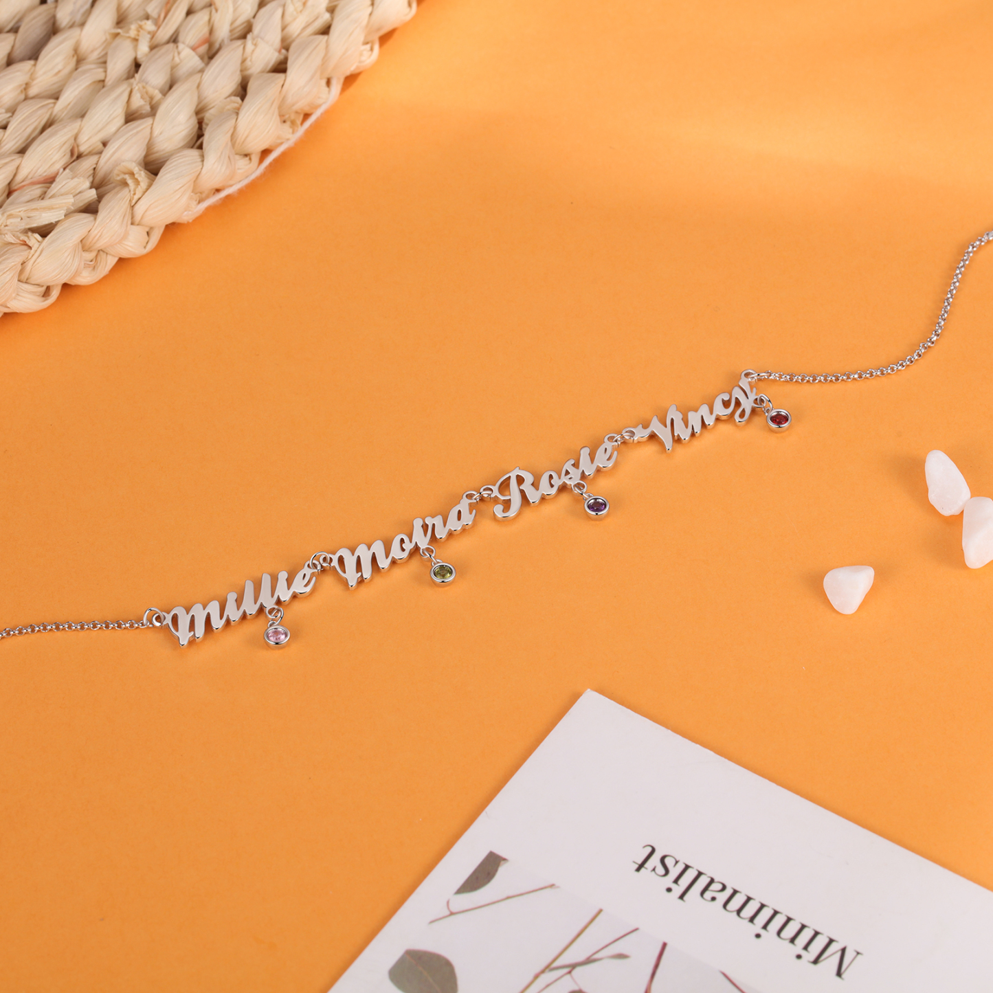 Personalised Necklace With Birthstones Custom 4 Names Necklace Gift For Women-Jessemade AU