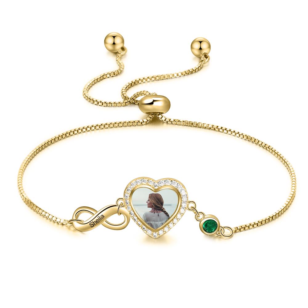 Personalised Heart Photo Bracelet With Birthstones Custom Photo Bracelet Gifts For Her-Jessemade AU