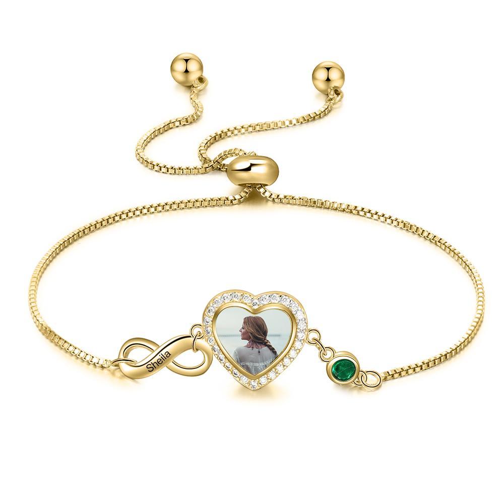 Personalised Heart Photo Bracelet With Birthstones Custom Photo Bracelet Gifts For Her-Jessemade AU