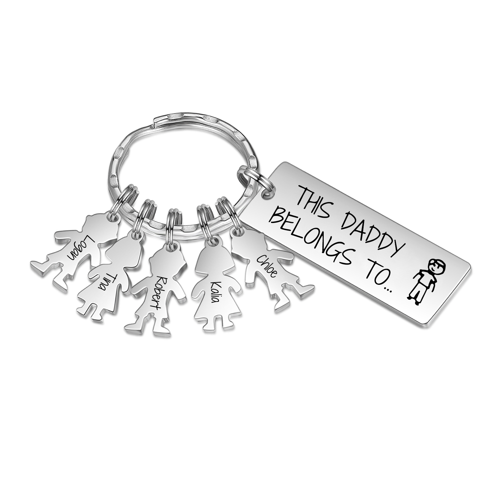 Personalised Keychain with 5 Kid Charms Father's Day Gift "This Daddy Belongs To" Custom Family Keyring-Jessemade AU