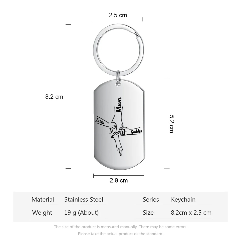 4 Names - Personalised Name Keychain Holding Hands Keychain Mother's Day Gifts For Grandma/Mother-Jessemade AU