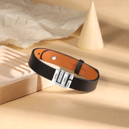 Personalised Leather Bracelet with Beads Engraved 3 Names Bangle for Him-Jessemade AU