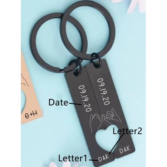 Customised Pinky Promise Couple Keychain Set Engrave Date Initial Heart Matching Couple Gifts-Jessemade AU