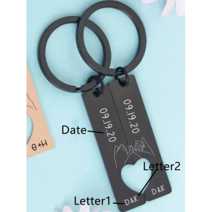 Customised Pinky Promise Couple Keychain Set Engrave Date Initial Heart Matching Couple Gifts-Jessemade AU
