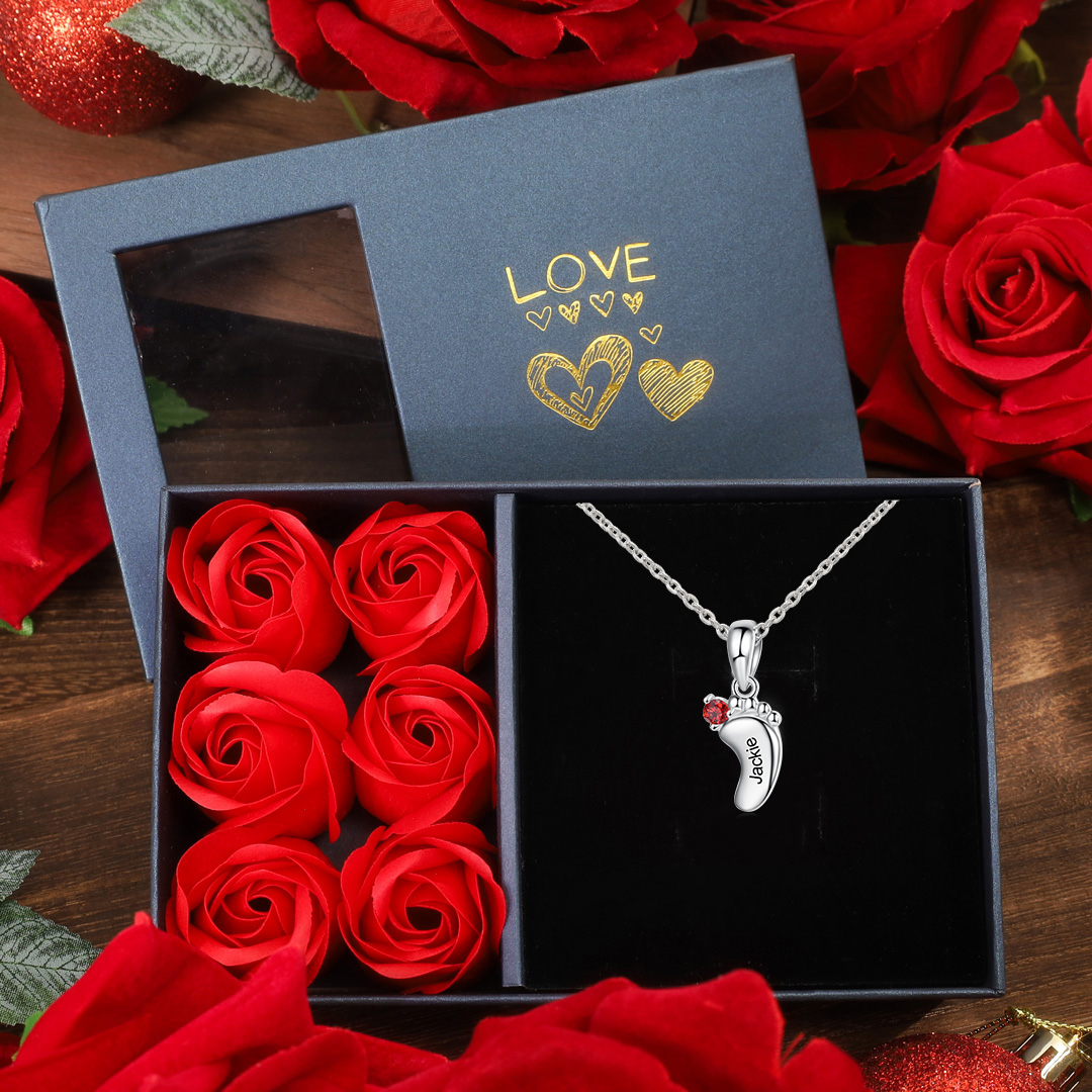 Baby Feet Necklace Custom 1 Birthstone Family Gifts Set for Mum-Jessemade AU