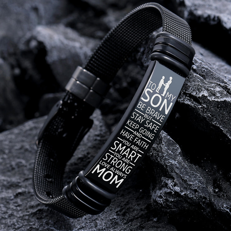 To My Son, You Are Braver Than You Believe Inspirational Bracelet Watchband Initial ID Bar Bangle Gifts For Men-Jessemade AU